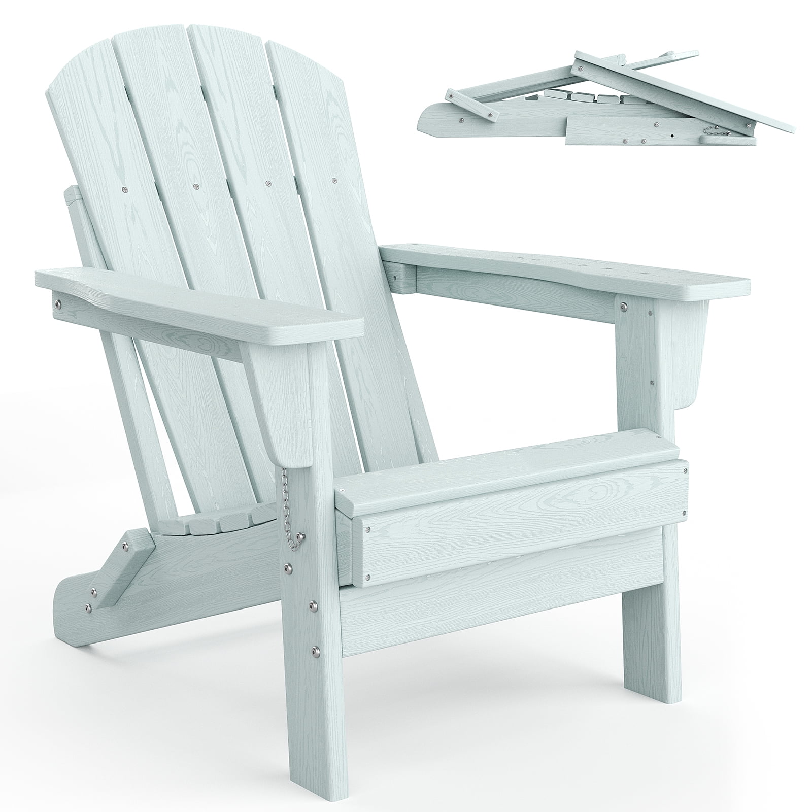 Adirondack Chair Folding, HDPE Outdoor Patio Chair with Cup Holder, All-Weather Deck Chair, Heavy Duty 380 lbs Capacity for Backyard, Fire Pit, Poolside Seating