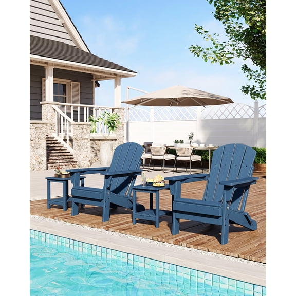 Adirondack Chair Folding, HDPE Outdoor Patio Chair with Cup Holder, All-Weather Deck Chair, Heavy Duty 380 lbs Capacity for Backyard, Fire Pit, Poolside Seating