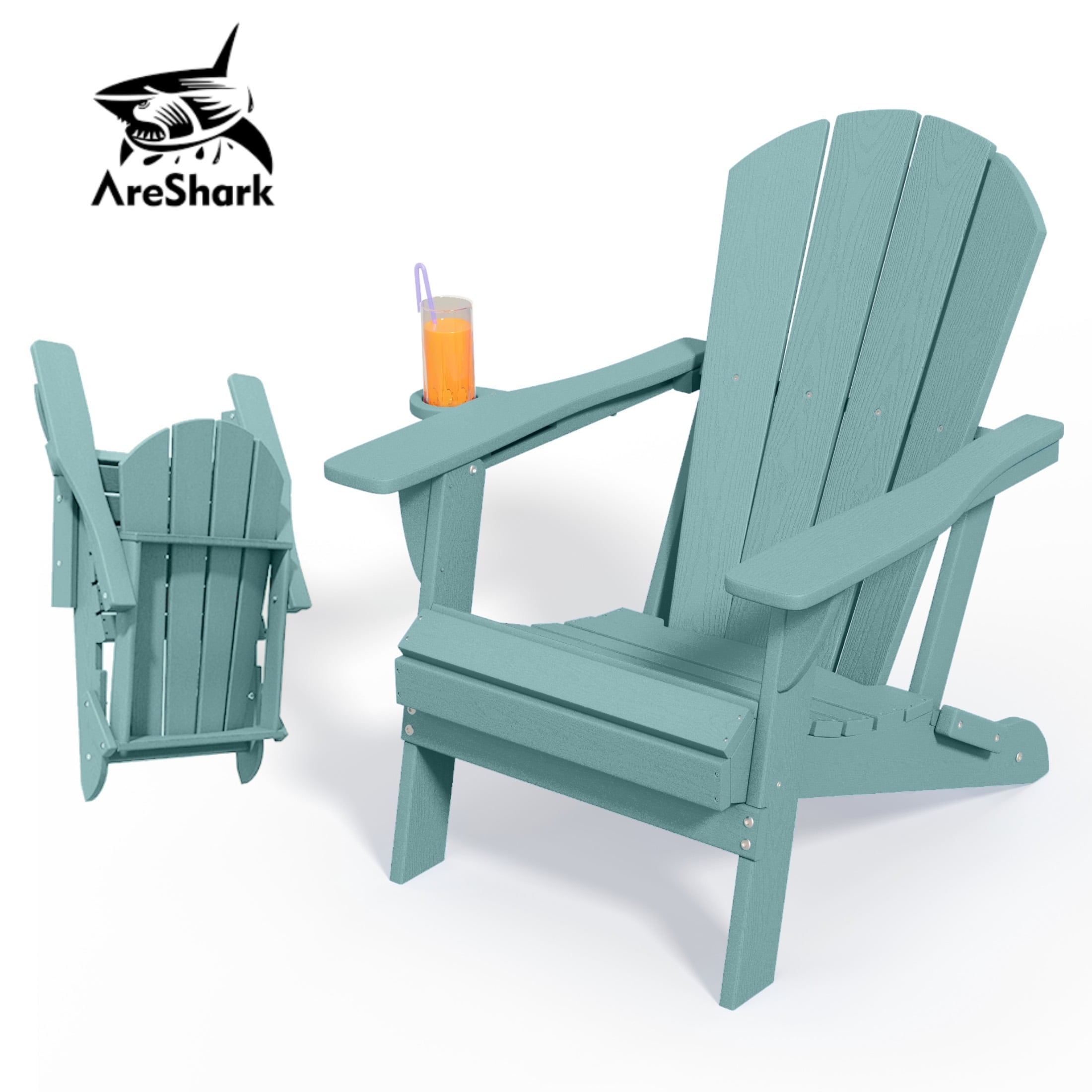 Adirondack Chair,HDPE All-Weather Patio Chairs Outdoor with Cup Holder, Lawn Chair with Weather Resistant for Outside Deck Lawn Garden, Weight Capacity Up to 380 Lbs –Aruba Blue
