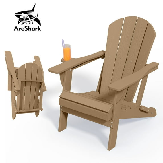 Adirondack Chair,HDPE All-Weather Patio Chairs Outdoor with Cup Holder, Lawn Chair with Weather Resistant for Outside Deck Lawn Garden, Weight Capacity Up to 380 Lbs –Brown