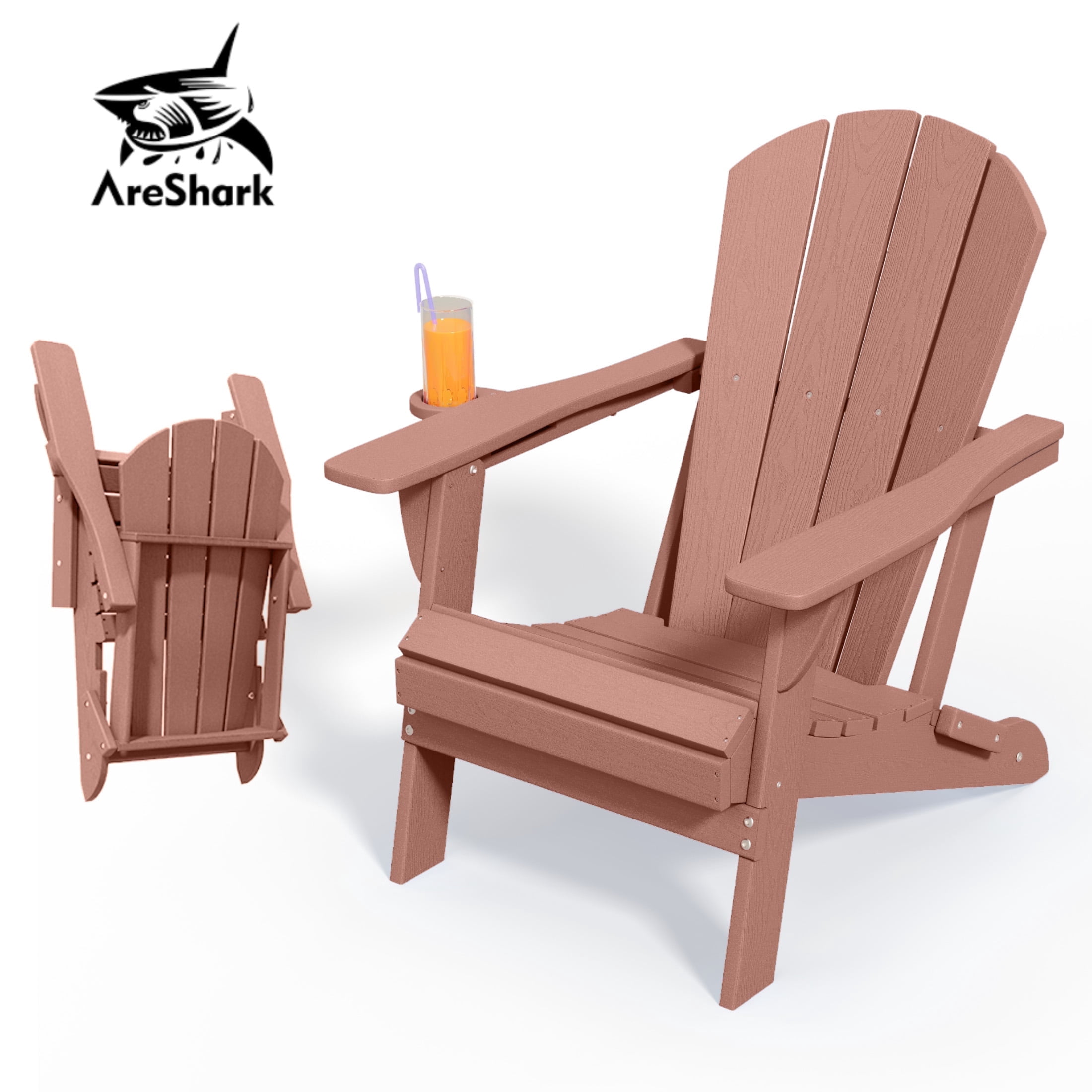 Adirondack Chair,HDPE All-Weather Patio Chairs Outdoor with Cup Holder, Lawn Chair with Weather Resistant for Outside Deck Lawn Garden, Weight Capacity Up to 380 Lbs –Coffee