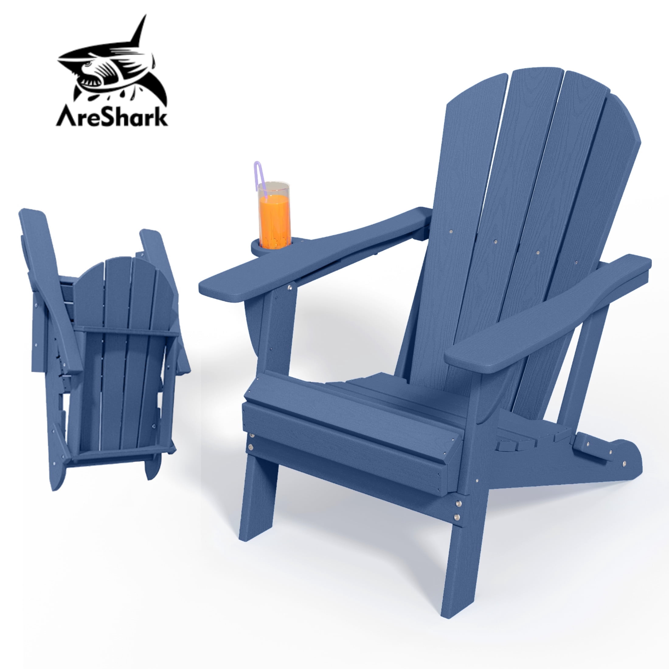 AreShark Adirondack Chair,HDPE All-Weather Patio Chairs Outdoor with Cup Holder, Lawn Chair with Weather Resistant for Outside Deck Lawn Garden, Weight Capacity Up to 380 Lbs –Navy