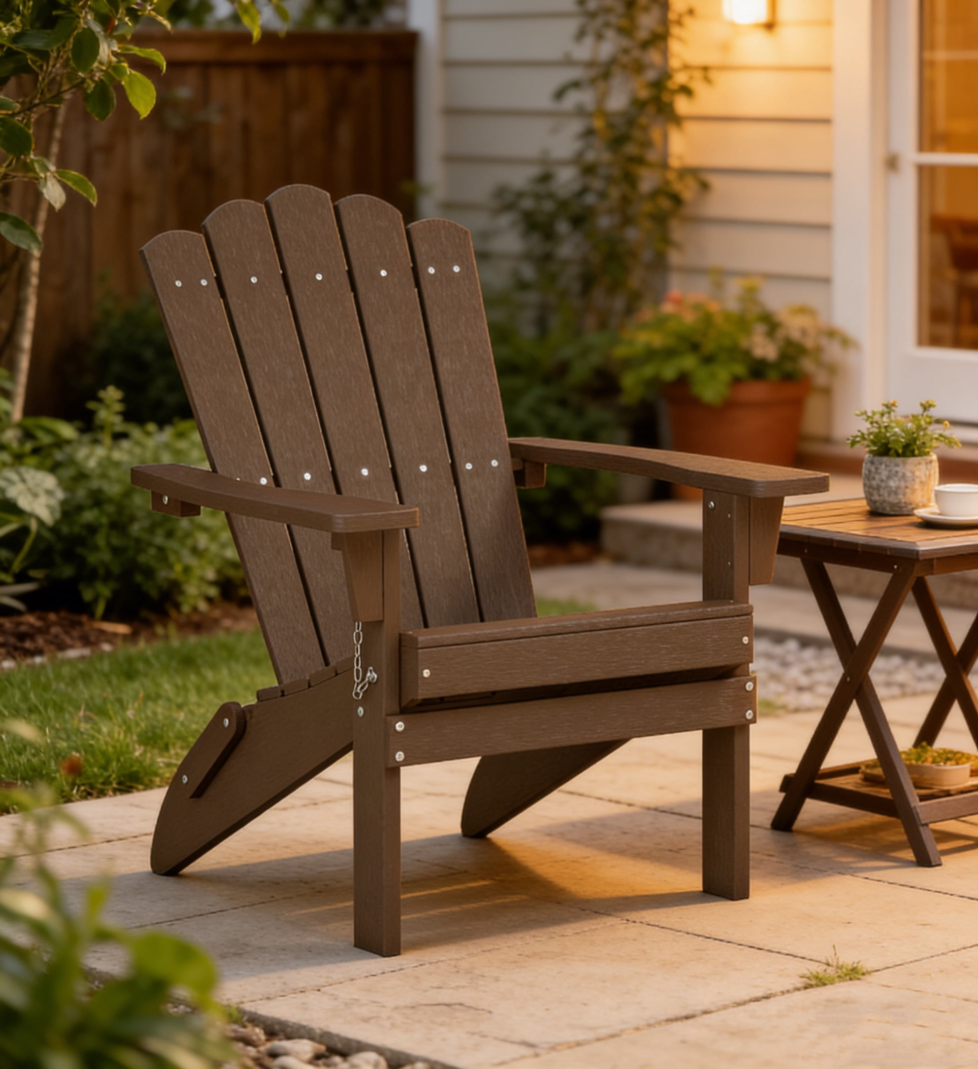 GONICHA HDPE Folding Adirondack Chair, Weather-Resistant ,Suitable for Backyard and Porches, Brown