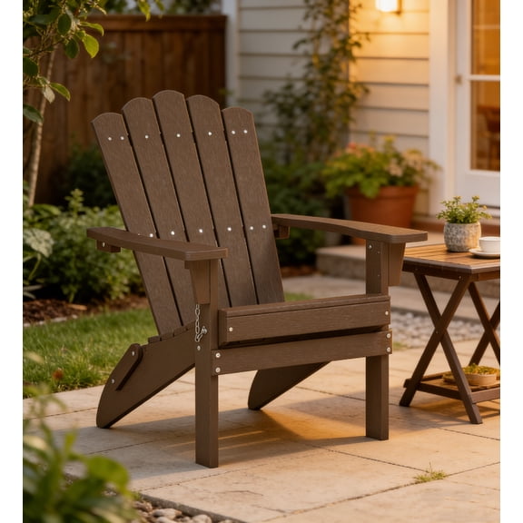 GONICHA HDPE Folding Adirondack Chair, Weather-Resistant ,Suitable for Backyard and Porches, Brown
