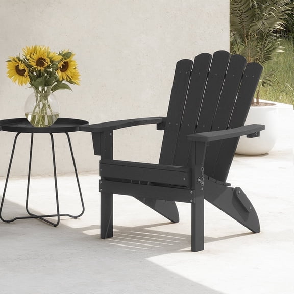 GONICHA HDPE Folding Adirondack Chair, Weather-Resistant ,Suitable for Backyard and Porches, Black