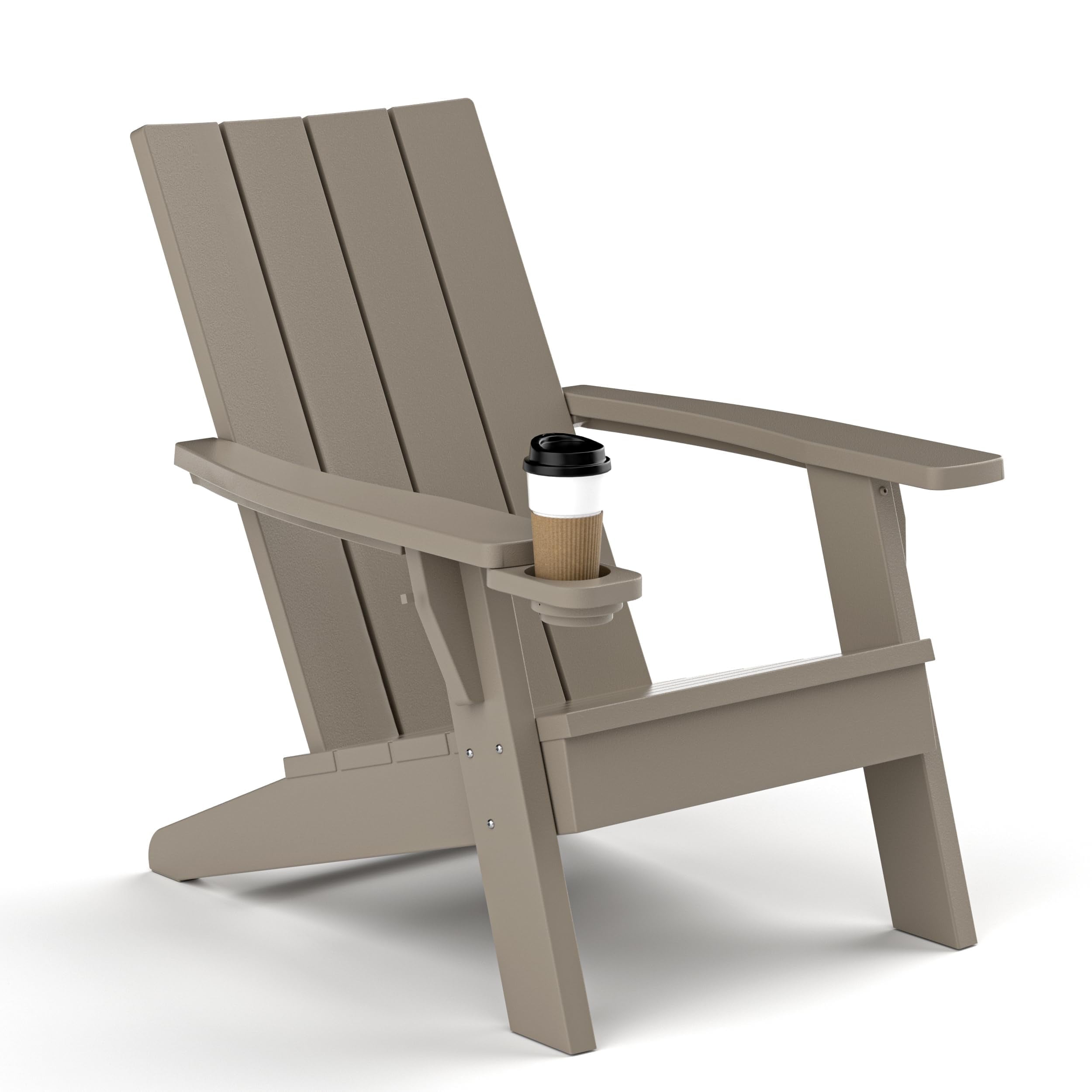EasyUp All-Weather Resin Adirondack Chair with Wooden Texture and Cup Holder for Outdoor Deck, Backyard, Patio & Garden
