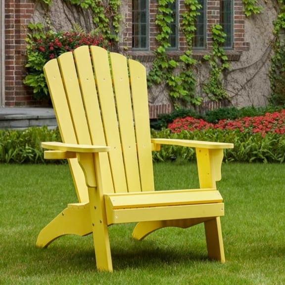 Adirondack Chair, Oversized Poly Lumber Fire Pit Chair with Cup Holder, 350Lbs Support Patio Chairs for Garden, Weather Resistant Outdoors Seating, Relaxing Gift for Father & Mother (Yellow)