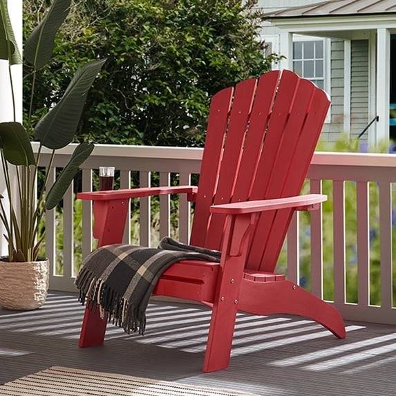 Adirondack Chair, Oversized Poly Lumber Fire Pit Chair with Cup Holder, 350Lbs Support Patio Chairs for Garden, Weather Resistant Outdoors Seating, Relaxing Gift for Father & Mother (Red)