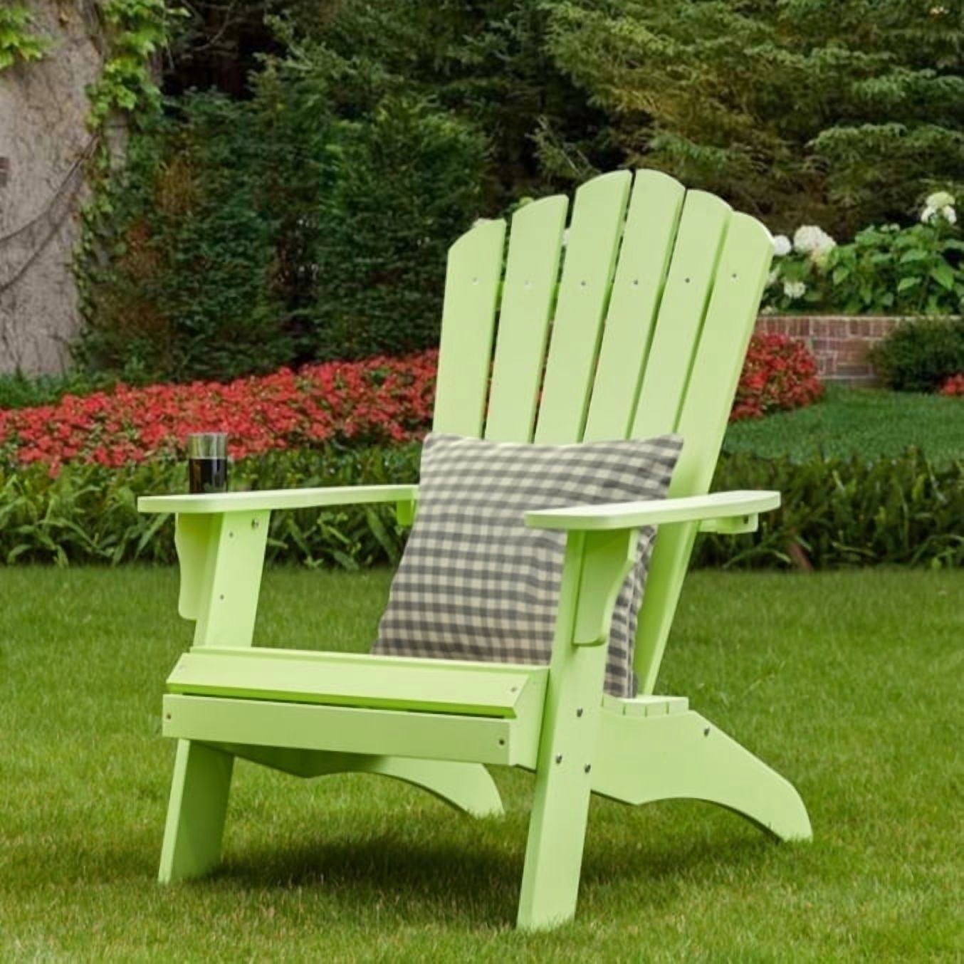 Adirondack Chair, Oversized Poly Lumber Fire Pit Chair with Cup Holder, 350Lbs Support Patio Chairs for Garden, Weather Resistant Outdoors Seating, Relaxing Gift for Father & Mother (Green)