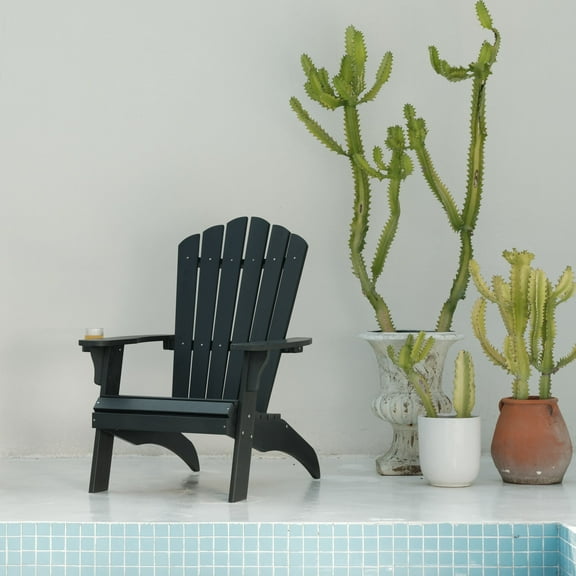 Adirondack Chair, Oversized Poly Lumber Fire Pit Chair with Cup Holder, 350Lbs Support Patio Chairs for Garden, Weather Resistant Outdoors Seating, Relaxing Gift for Father & Mother (Black)