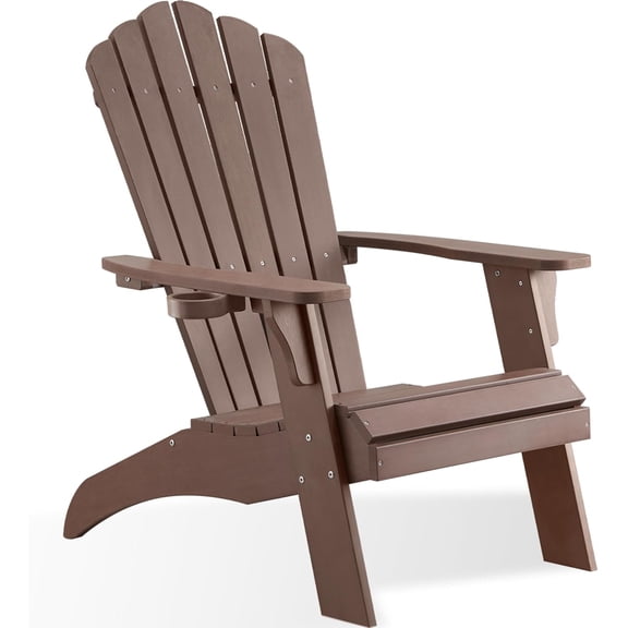 Adirondack Chair, Oversized Poly Lumber Fire Pit Chair with Cup Holder, 350Lbs Support Patio Chairs for Garden, Weather Resistant Outdoors Seating, Relaxing Gift for Father & Mother (Brown)