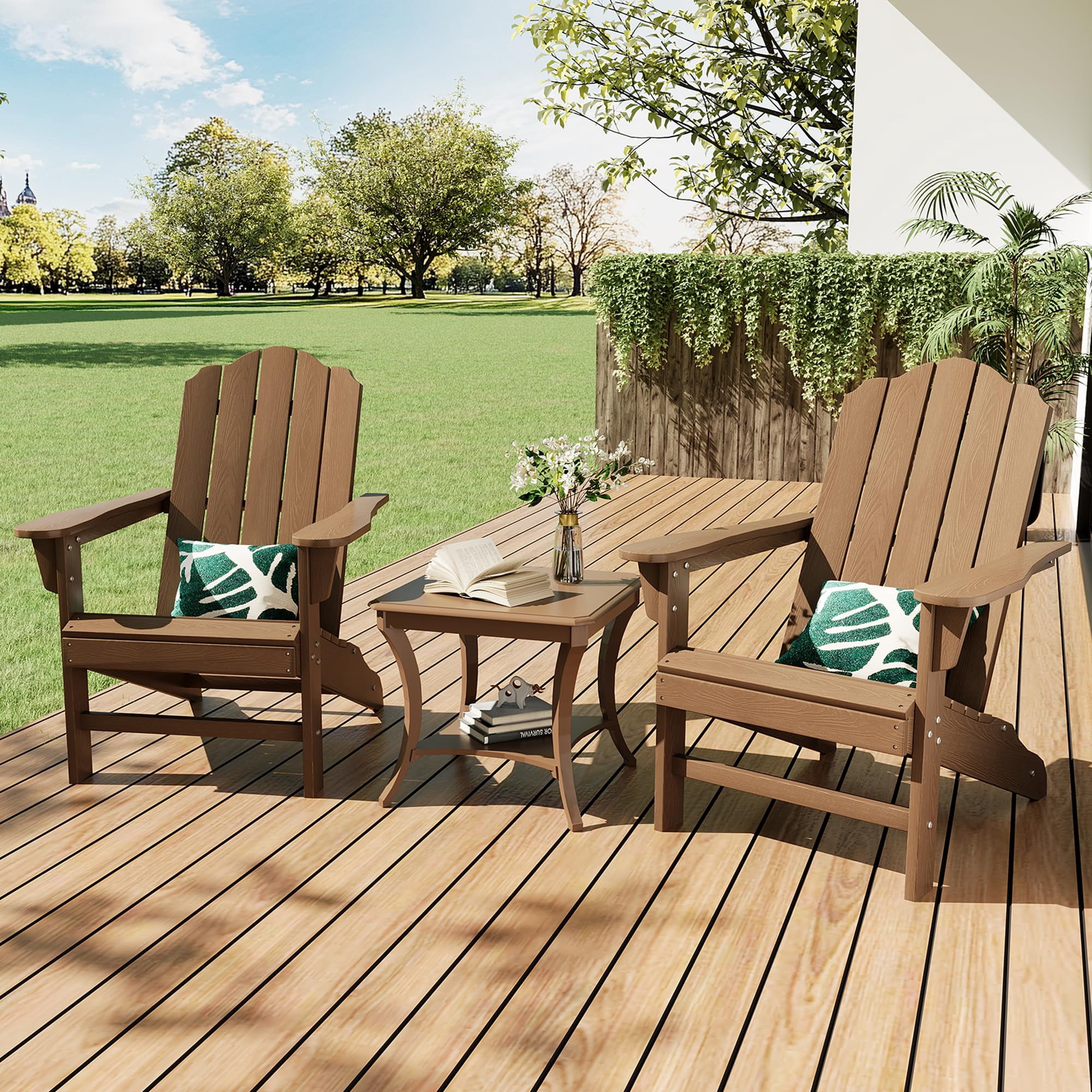 Adirondack Chair for Patio, HDPE Outdoor Adirondack Chairs with Wood Grain Texture, Weather Resistant Plastic Lawn Chair for Garden Backyard Deck Fire Pit Poolside, Heavy Duty Outdoor Seating