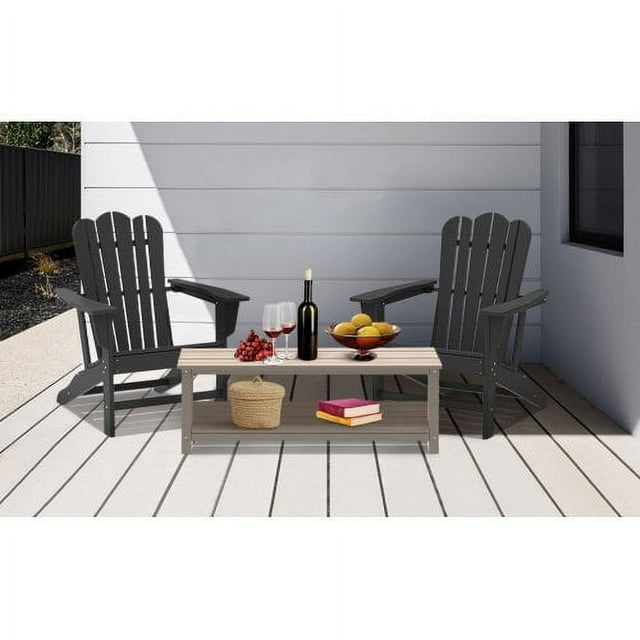 Adirondack Chair Plastic Weather Resistant, Backyard Chair for Patio Deck Garden Set of 3, with 2 Plastic Chairs & an Outdoor Side Table, Folding Outdoor Chair, Chair Patio Garden Chairs Black