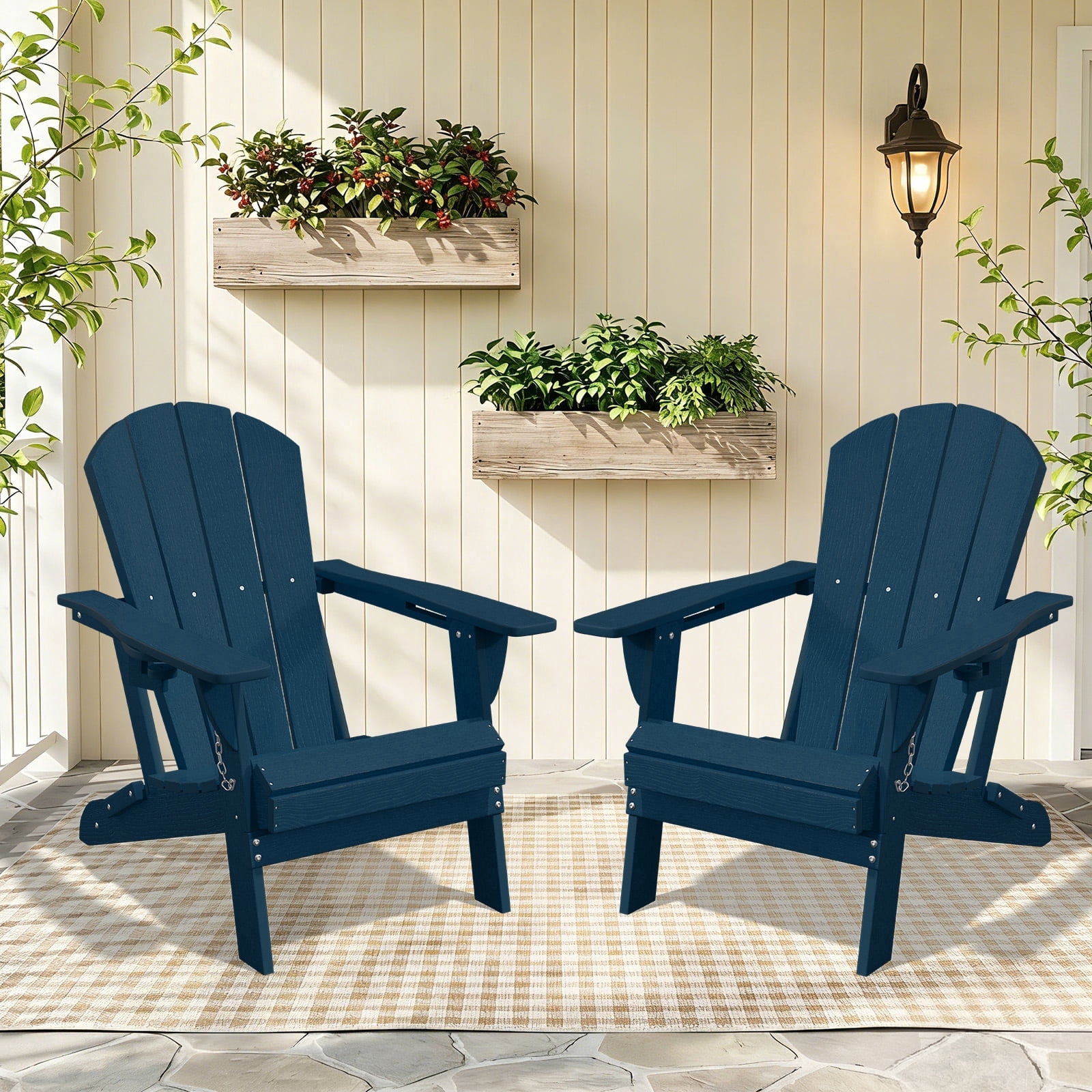 Easthome Adirondack Chair Set of 2, HDPE All-Weather Patio Chairs with Cup Holder & 380lb Capacity, Outdoor Lawn Chairs for Deck, Garden, Poolside, Patio - Navy