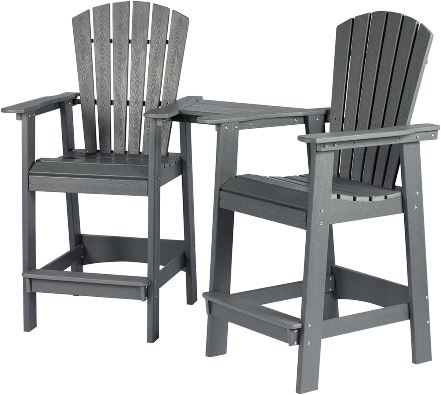 Gray HDPE Tall Adirondack Barstools with Connecting Tray and Footrest