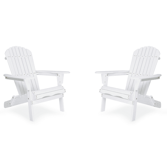 Adirondack Chair Set of 2, LEGAHOME Outdoor Folding Adirondack Chair, Wood Lounge Patio Chair for Garden, Garden, Lawn, 2 Pcs Pool Side Outseating Chairs, White