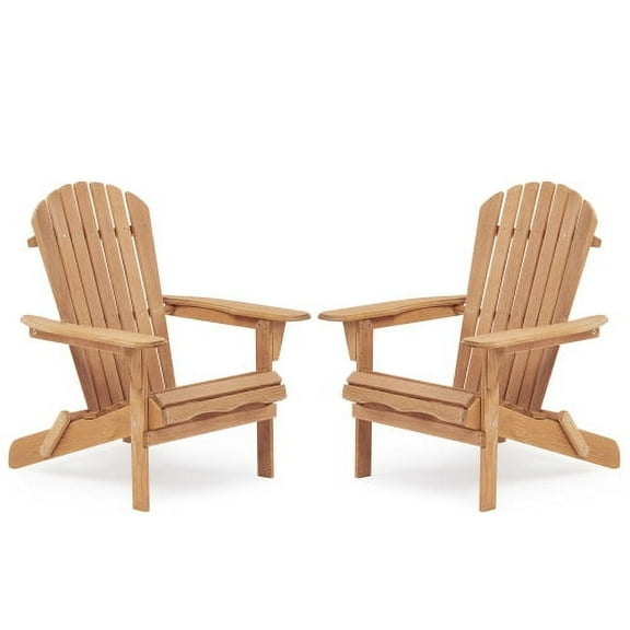 Adirondack Chair Set of 2, Wooden Folding Adirondack Chairs for Outdoor, All Weather Patio Chairs with Cup Holder, Heavy Duty Adirondack Lawn Chairs