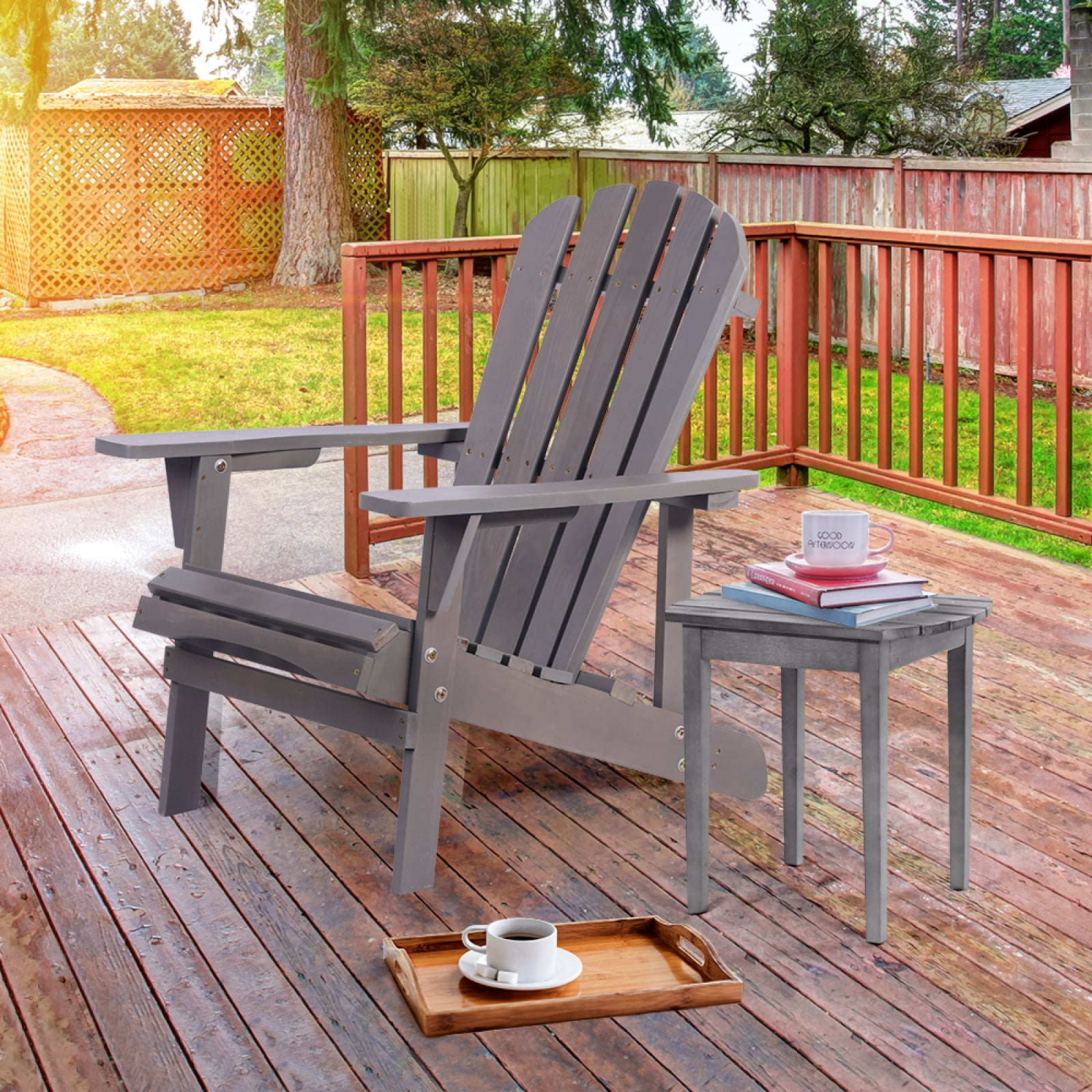 Adirondack Chair Solid Wood Outdoor Patio Furniture for Backyard ...
