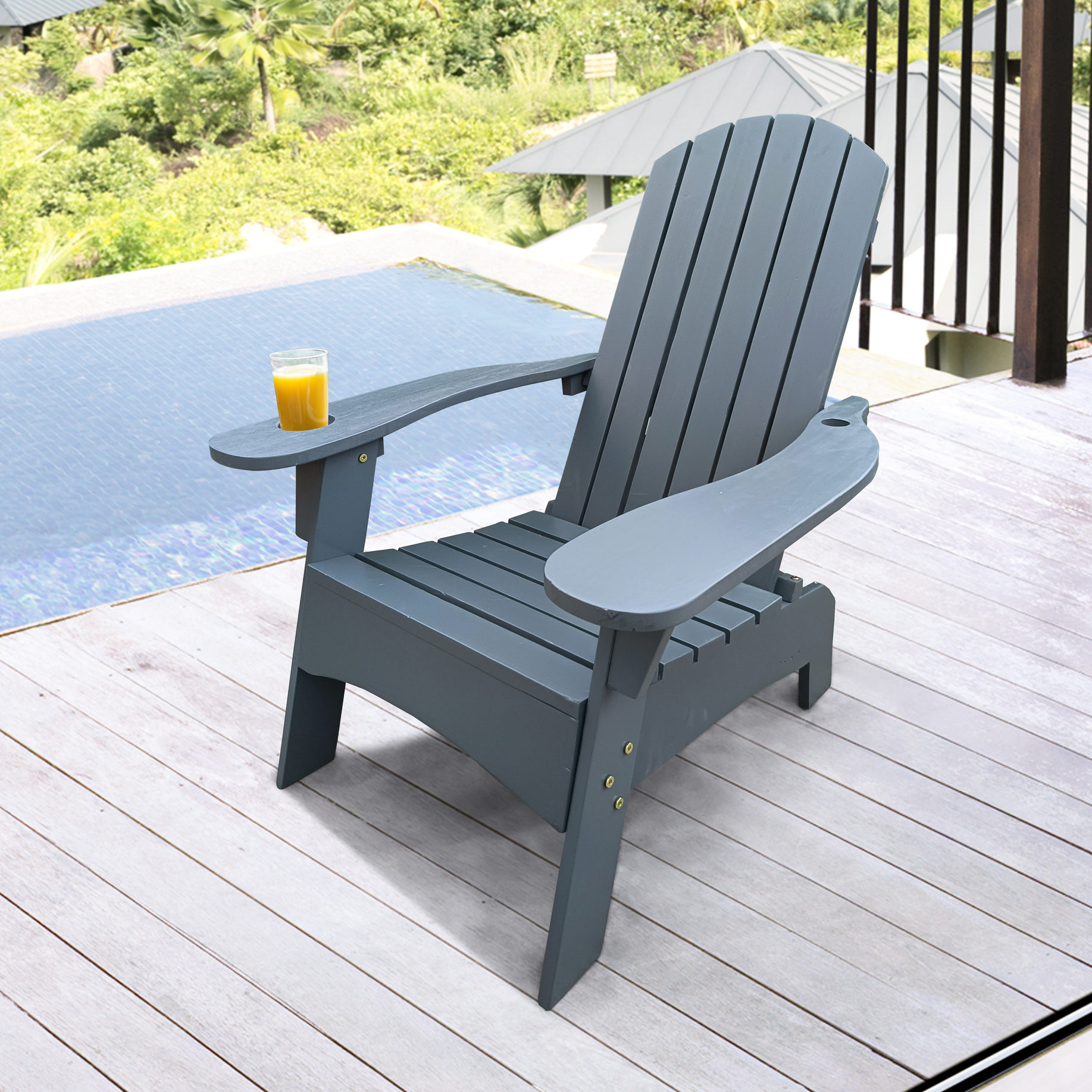Adirondack Chair in Gray+Iconic Sloping Design”-“Porch/Outdoor Use ...