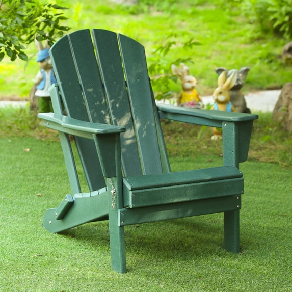 Adirondack Chair with 29.3-Inch Armrest,Folding Patio Chair with 300 lbs Load-Bearing,No Assembly Required,Dark Green