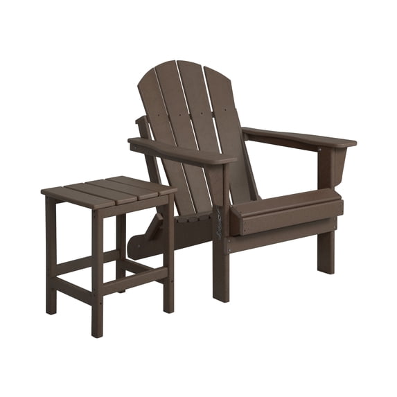 Adirondack Chair with Square Side Table Included for Outdoor Patio Garden Porch Seating, Dark Brown