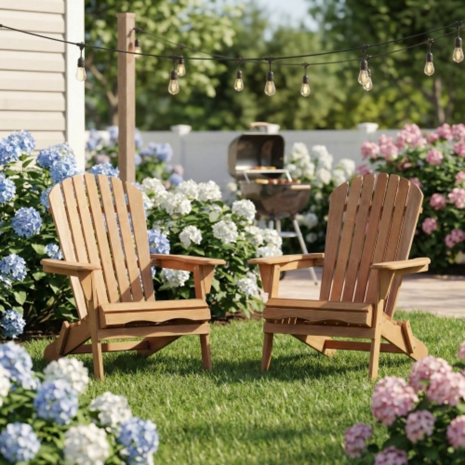 Adirondack Chairs Set of 2, Outdoor Wooden Folding Patio Chairs with Pre-Assembled Backrest, Hemlock Wood Chairs for Garden, Porch, Pool, Deck, Light Brown