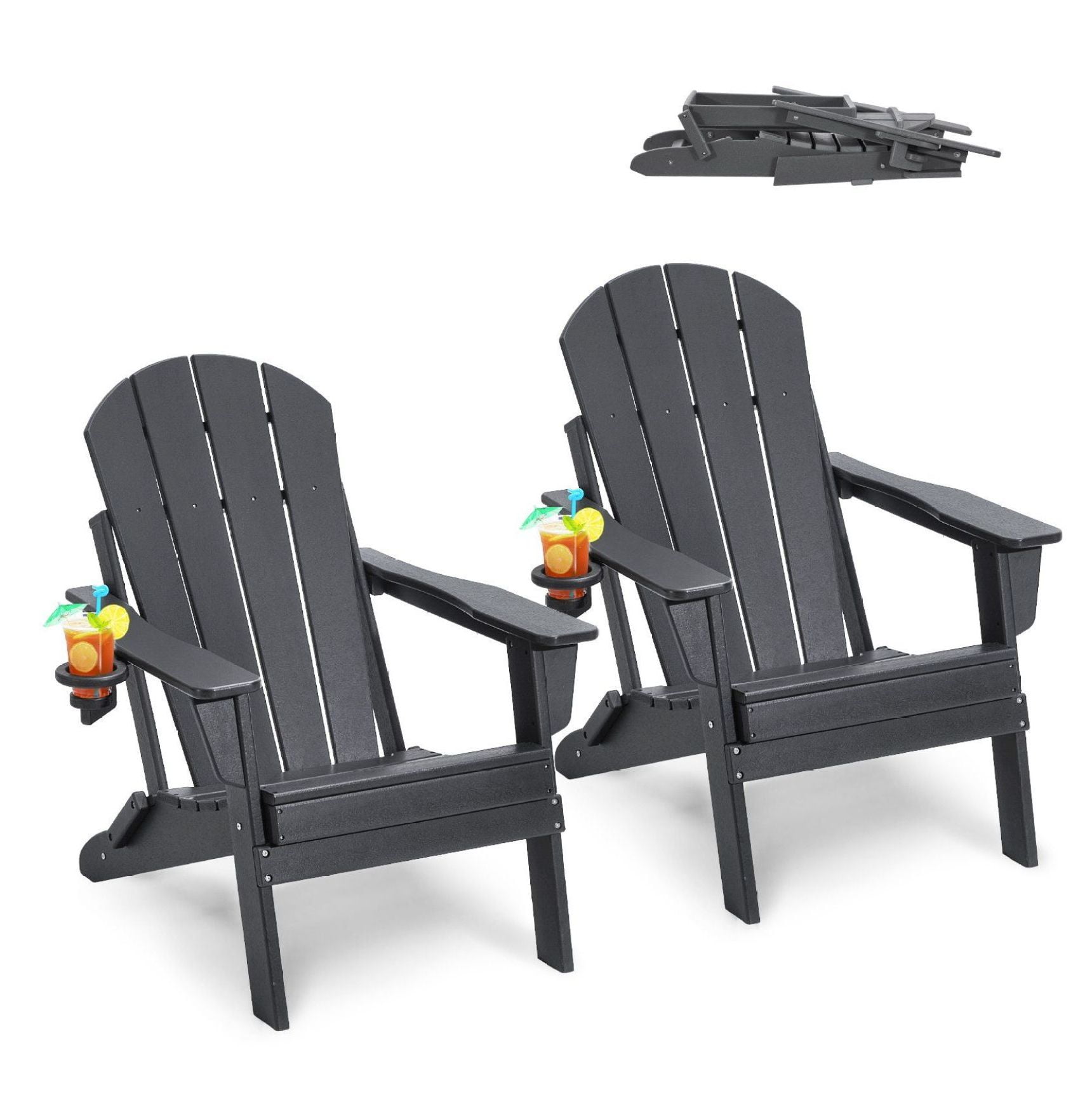 Adirondack Chairs Set of 2, Plastic Folding Outdoor Patio Furniture, All-Weather Fire Pit Chairs, Gray