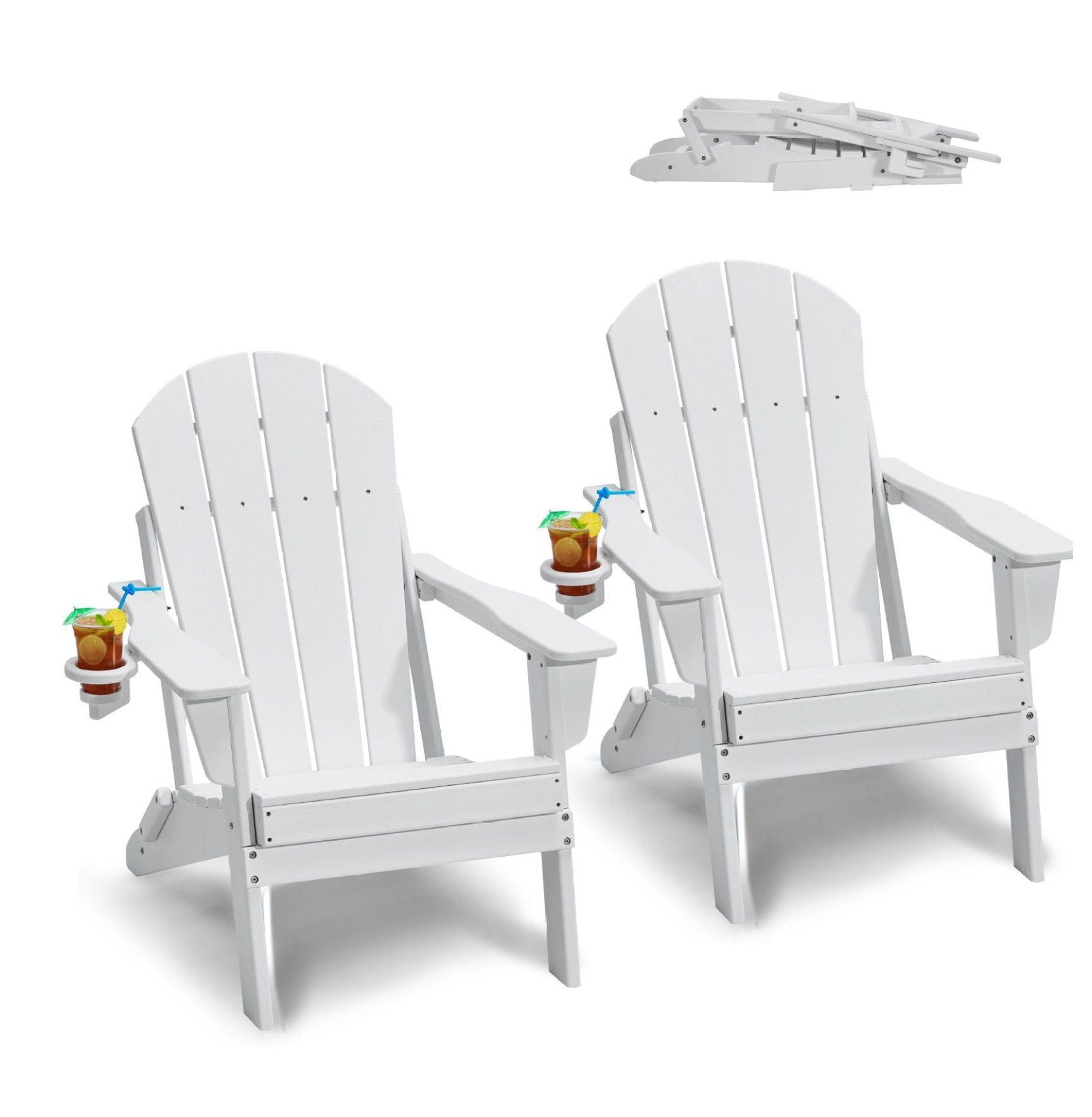 Adirondack Chairs Set of 2, Plastic Folding Outdoor Patio Furniture White, All-Weather Fire Pit Chairs, Durable HDPE, 400lbs Capacity