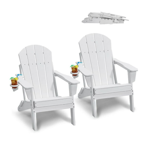 Adirondack Chairs Set of 2, Plastic Folding Outdoor Patio Furniture, All-Weather White Fire Pit Chairs