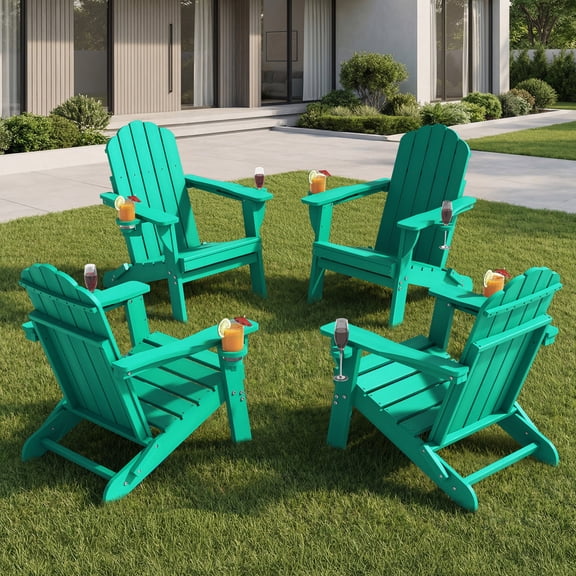 Adirondack Chairs Set of 4, Folding All-Weather HDPE Plastic Patio Chairs, Aqua