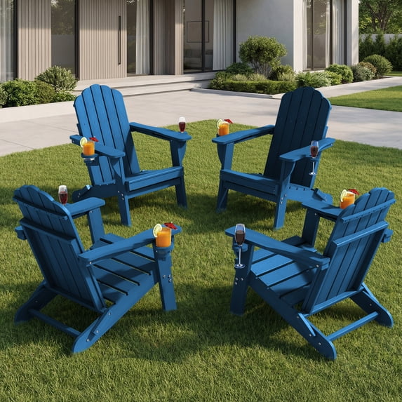 Adirondack Chairs Set of 4, Folding All-Weather HDPE Plastic Patio Chairs, Navy