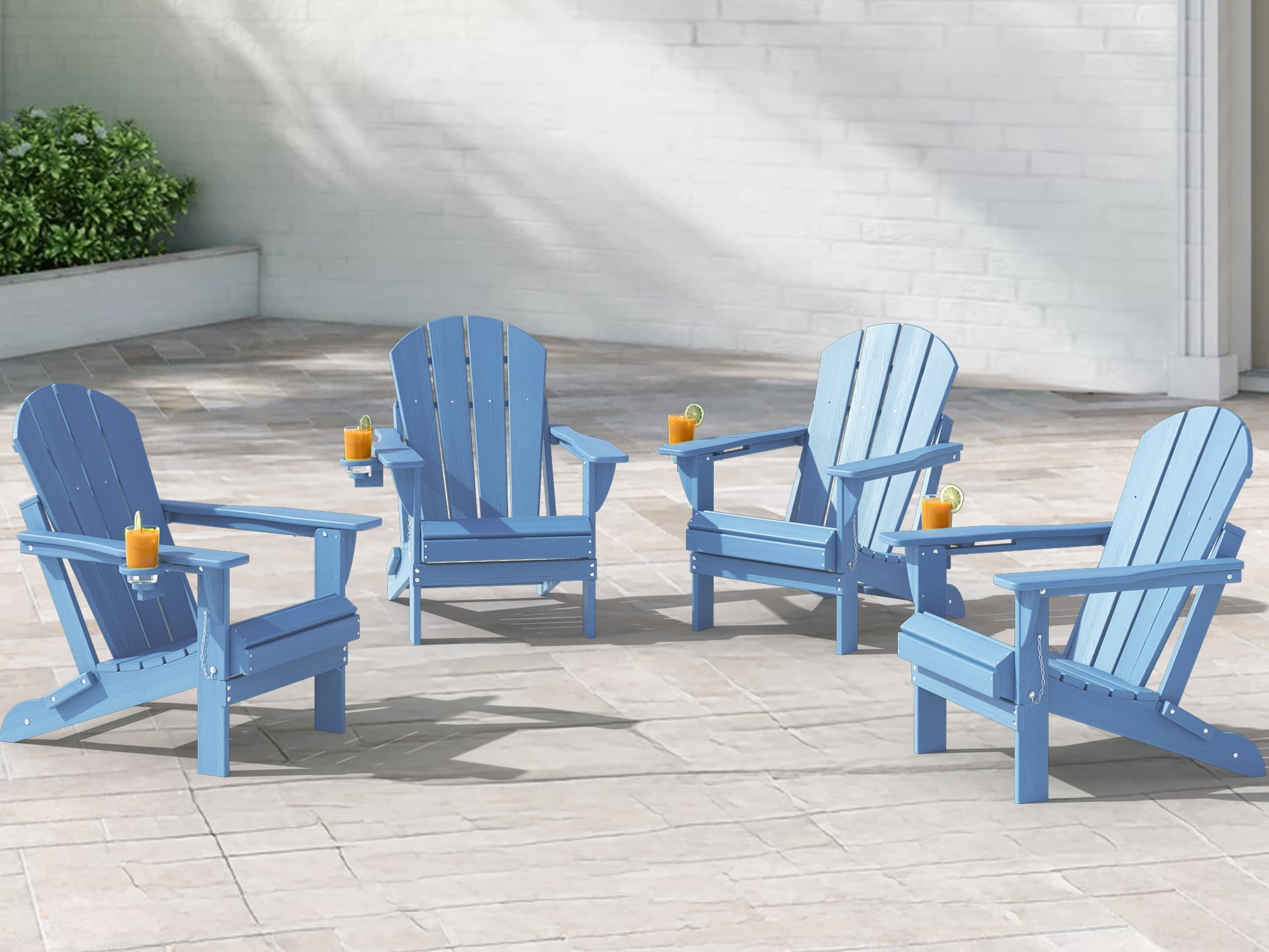 Adirondack Chairs Set of 4, Folding HDPE Fire Pit Garden Lawn Chairs, Blue