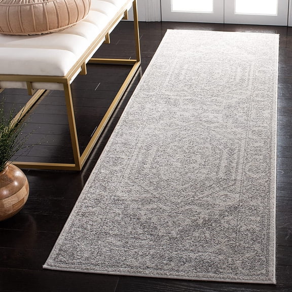 Adirondack Collection Runner Rug - 2'6" x 18', Ivory & Silver, Oriental Medallion Design, Non-Shedding & Easy to Clean, Ideal for Hallway, Foyer, Kitchen, Entryway (ADR108B)