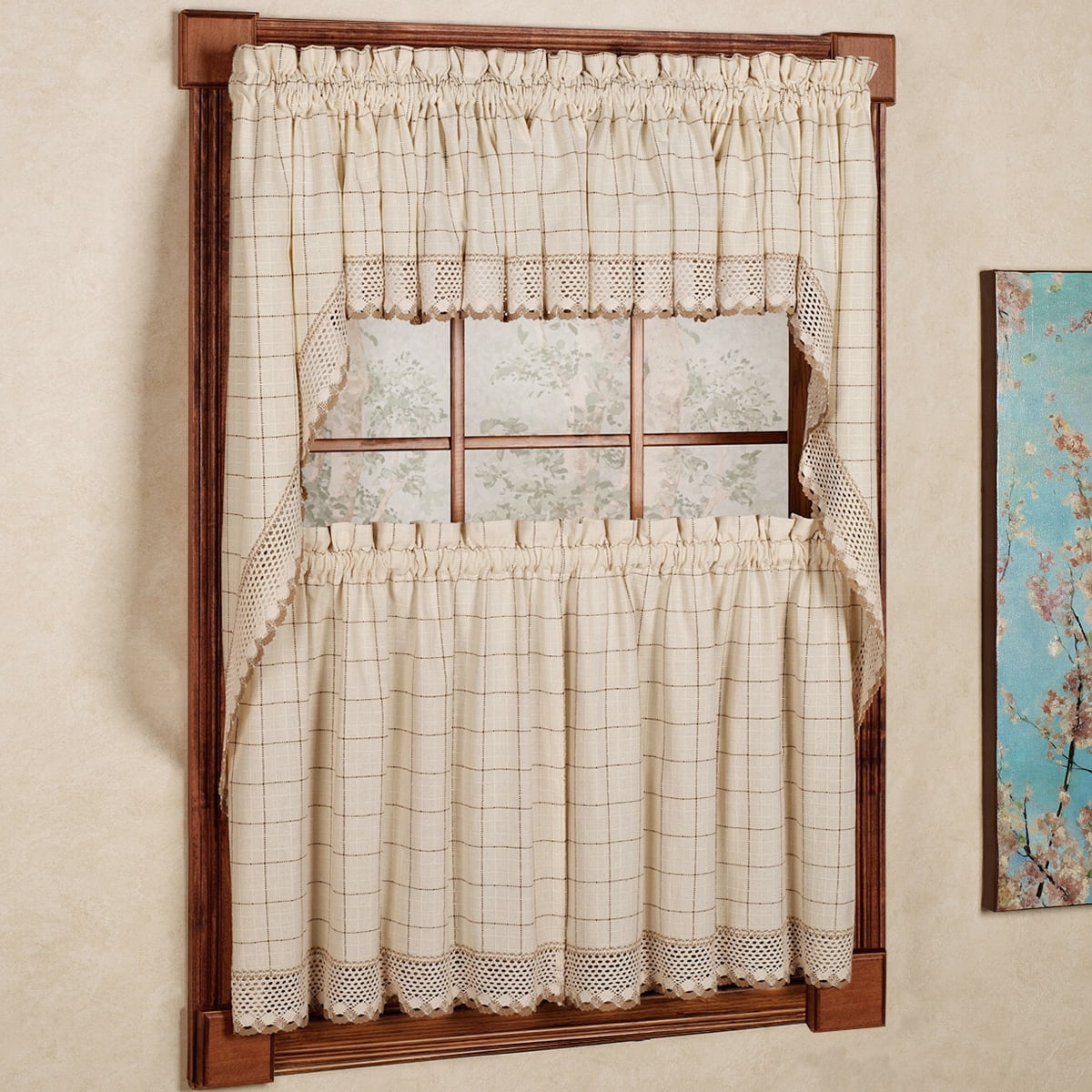 Adirondack Cotton Kitchen Window Curtains Toast 36" Tiers, Swags