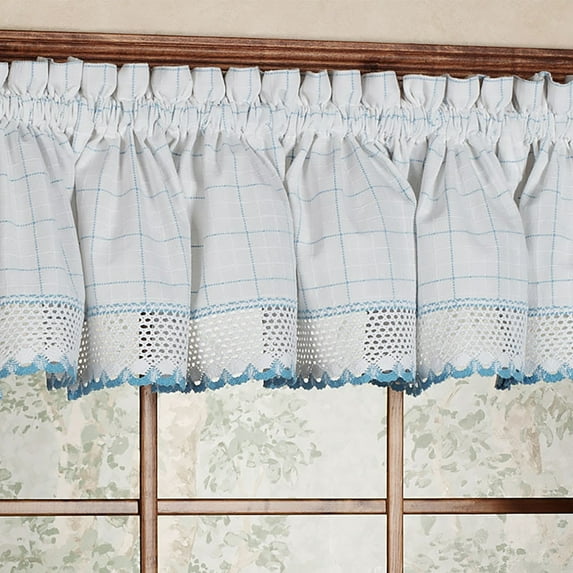 Adirondack Cotton Kitchen Window Curtains - White/Blue - 12" x 60" Valance