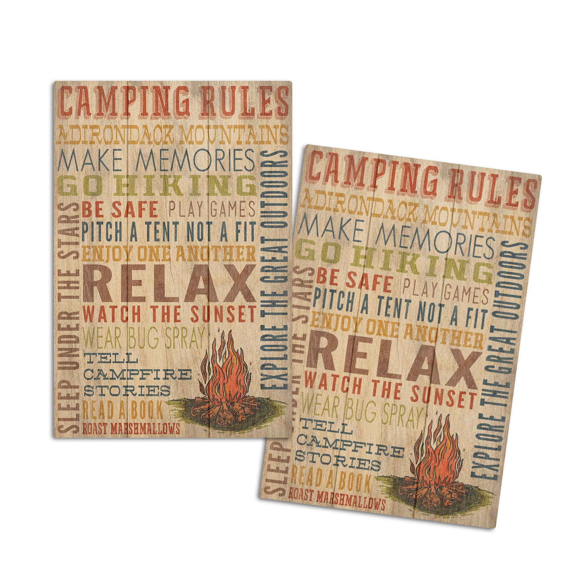 Adirondack Mountains, New York, Camping Rules, Rustic Typography (4x6