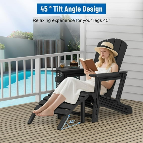 Adirondack Ottoman, HDPE Plastic Adirondack Chair Footstool, All Weather Outdoor Footrest for , Backyard, Lawn, Fire Pits, Black