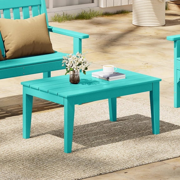 Adirondack Outdoor Coffee Table, HDPE Drink Table Weather Resistant, Patio Porch Balcony End Table for Pool, Seaside, Backyard, Turquoise