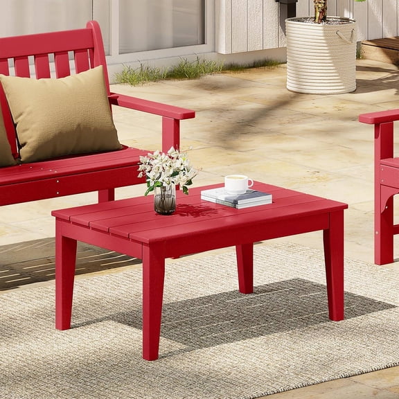 Adirondack Outdoor Coffee Table, HDPE Drink Table, Weather-Resistant Patio Table for Pool, Backyard, Balcony, Red