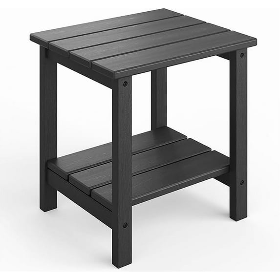 Adirondack Outdoor Side Table 18 x 15 inch, HDPE 2-Tier Patio Side Tables for Outside, All-Weather End Table for Patio Pool Deck Indoor Backyard, Black