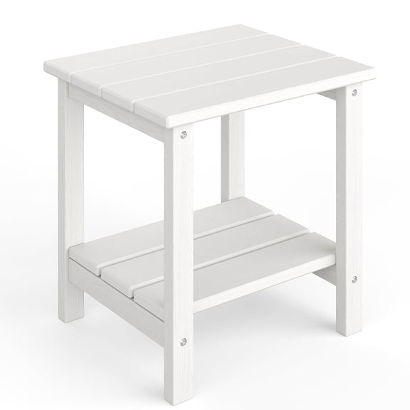 Adirondack Outdoor Side Table 18 x 15 inch, HDPE 2-Tier Patio Side Tables for Outside, for Patio Pool Deck Indoor Backyard, White