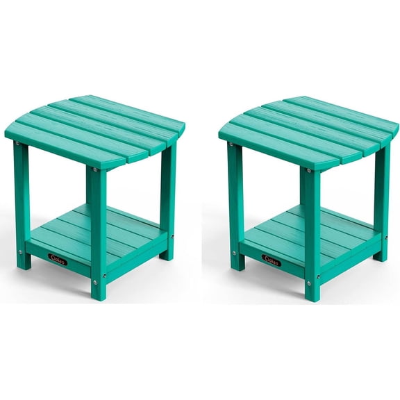Adirondack Outdoor Side Table 2 Pack, 2-Tier Sturdy Patio End Table Weather Resistant for Patio, Pool, Porch, Lake Blue