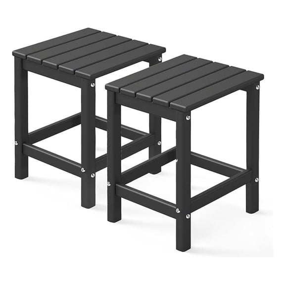Adirondack-Outdoor-Side-Table | Set of 2 | Single-Tier | 14 x 13 Inches | HDPE Plastic | All Weather | Black | Outside End Tables | for Patio Porch Backyard Indoor