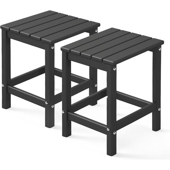 Adirondack-Outdoor-Side-Table | Set of 2 | Single-Tier | 14 x 13 Inches | HDPE Plastic | All Weather | Black | Outside End Tables | for Patio Porch Backyard Indoor