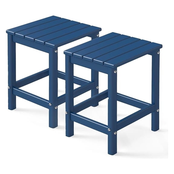 Adirondack-Outdoor-Side-Table | Set of 2 | Single-Tier | 14 x 13 Inches | HDPE Plastic | All Weather | Blue | Outside End Tables | for Patio Porch Backyard Indoor