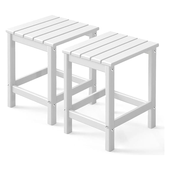 Adirondack-Outdoor-Side-Table | Set of 2 | Single-Tier | 14 x 13 Inches | HDPE Plastic | All Weather | White | Outside End Tables | for Patio Porch Backyard Indoor