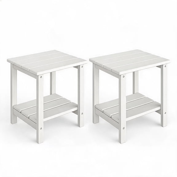 Adirondack Outdoor Side Table Set of 2, 2-Tier Storage Patio Side Table, HDPE End Tables, for Patio Pool Deck Indoor Backyard