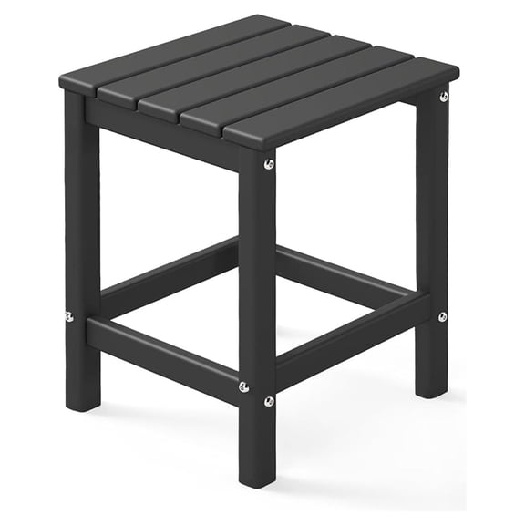 Adirondack-Outdoor-Side-Table | Single-Tier | 14 x 13 Inches | HDPE Plastic | All Weather | Black | Outside End Tables | for Patio Porch Backyard Indoor