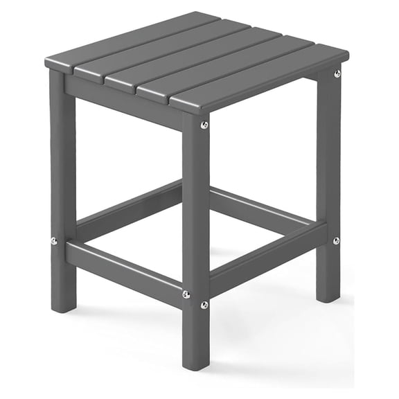 Adirondack-Outdoor-Side-Table | Single-Tier | 14 x 13 Inches | HDPE Plastic | All Weather | Grey | Outside End Tables | for Patio Porch Backyard Indoor