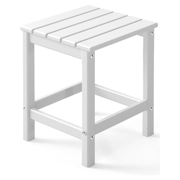 Adirondack-Outdoor-Side-Table | Single-Tier | 14 x 13 Inches | HDPE Plastic | All Weather | White | Outside End Tables | for Patio Porch Backyard Indoor